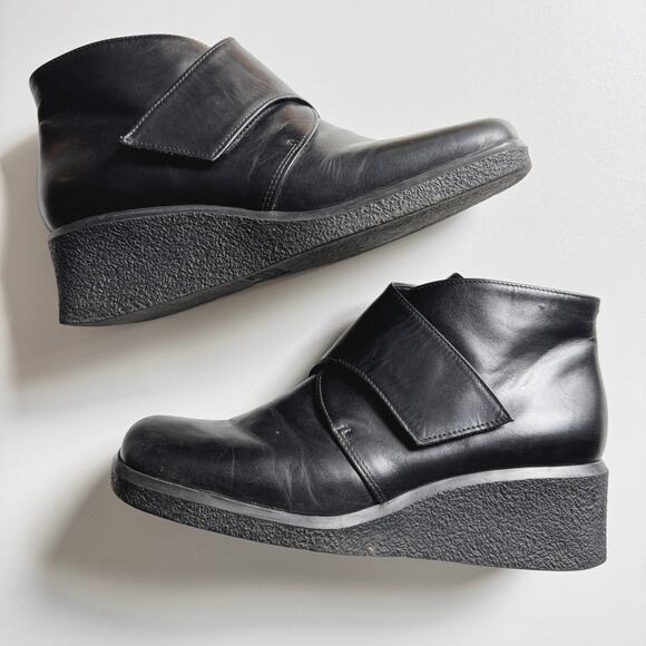 Vintage Franco Sarto Y2K Black Leather Square Toe Ankle Boots Size 8.5 - Picture 2 of 8